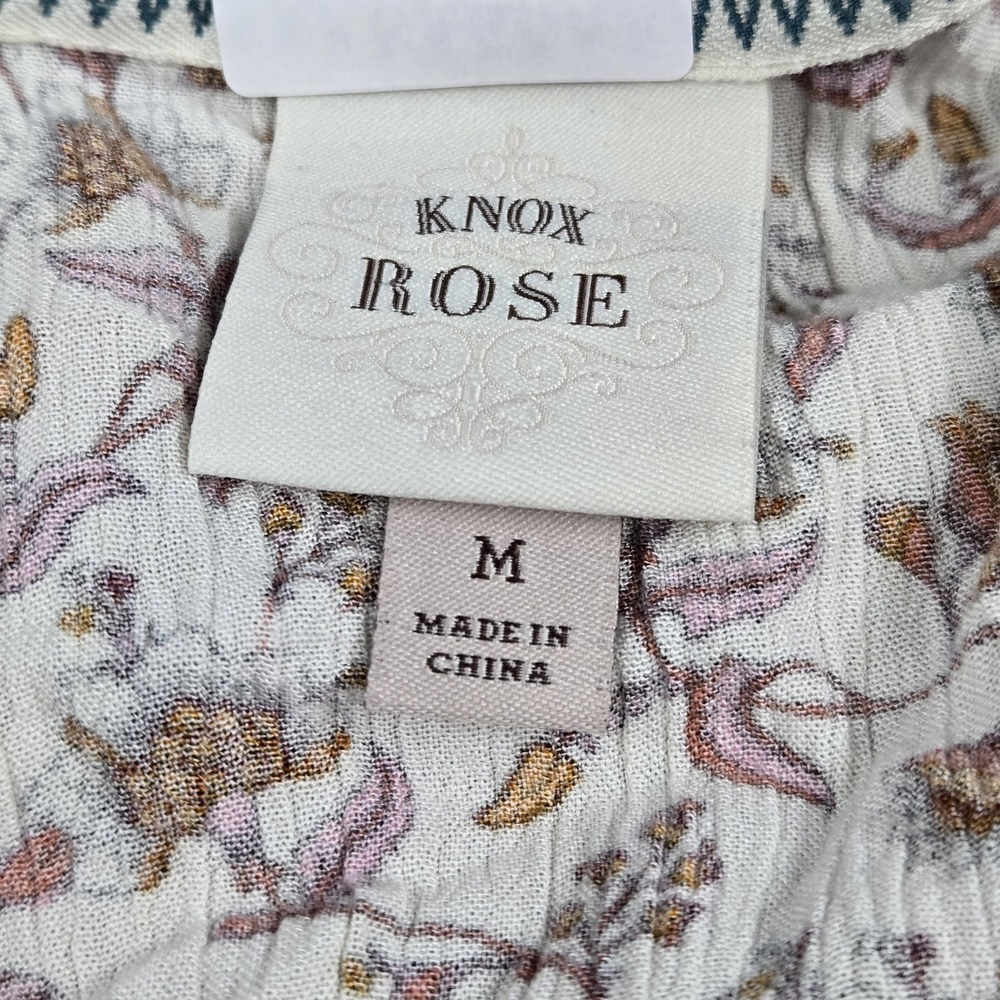 Knox Rose Women Dress M Cream Floral Midi Blouson Boho Cottagecore Tasseled - Picture 3 of 9